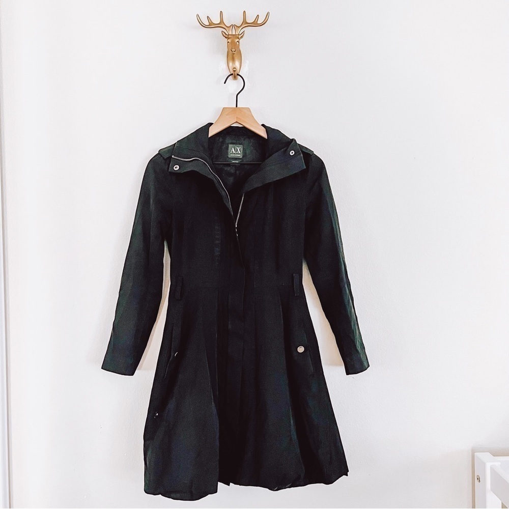 A|X Armani Exchange Women's Black Long Sleeve Peplum Trench Coat Size XS - Picture 1 of 6